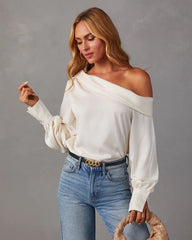 White Off Shoulder Satin Top