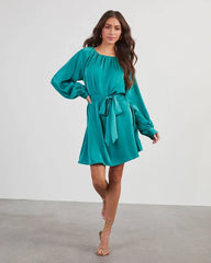 Teal Long Sleeves Mini Dress