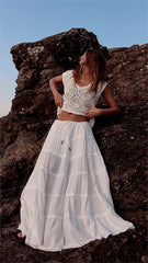 White Tiered Midi Skirt