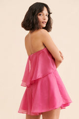 Hot Pink Strapless Ruffle Rompers