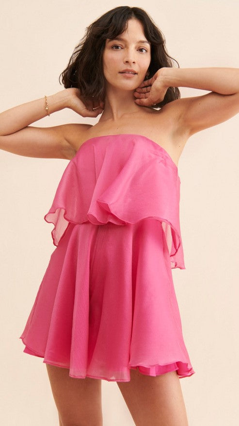 Hot Pink Strapless Ruffle Rompers