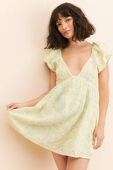 Lime Yellow V Neckline Mini Dress