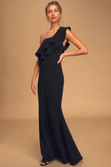 Black One Shoulder Maxi Dress