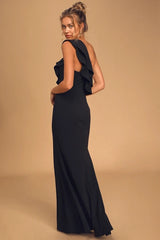 Black One Shoulder Maxi Dress