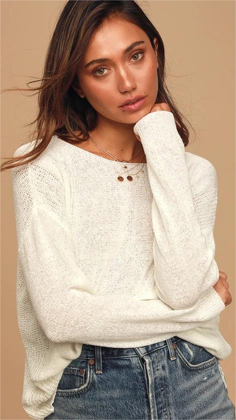 White Solid Knit Sweater