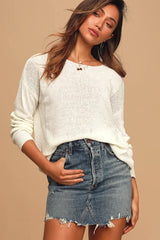 White Solid Knit Sweater