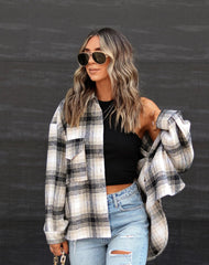 Beige Plaid Button Down Shirt