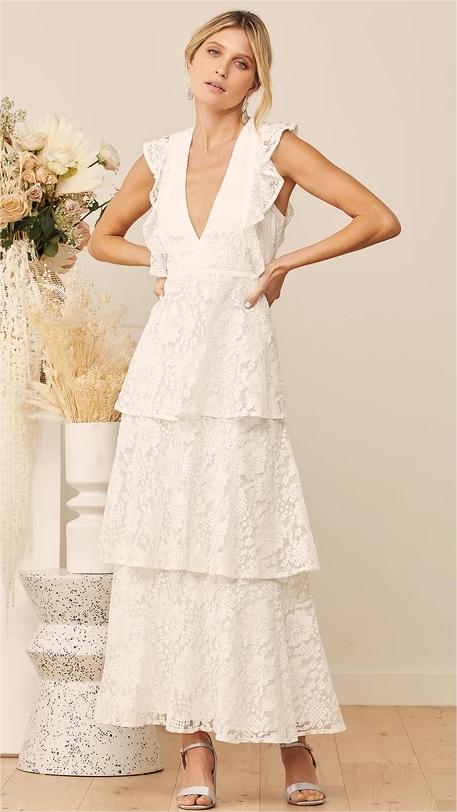 White Crochet Lace Midi Dress