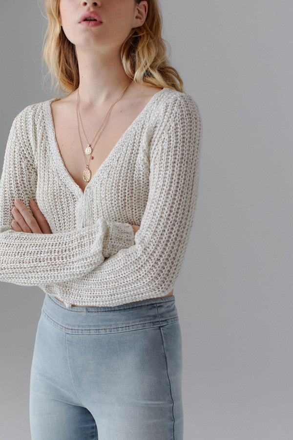 White Ribbed Knit Crop Top