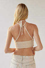 Beige Knit Halter Crop Top