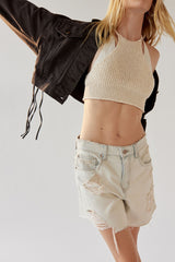 Beige Knit Halter Crop Top