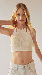 Beige Knit Halter Crop Top