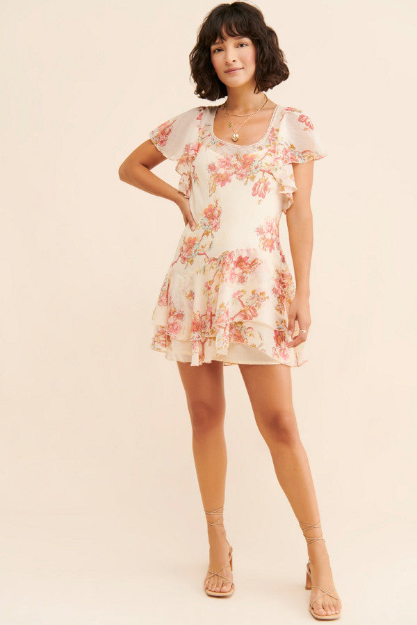 Coral Floral Mini Dress