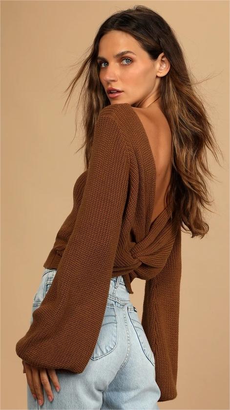 Brown Twisted Back Knit Cardigan