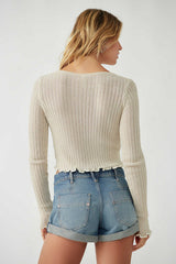 Beige Cutout Ribbed Knit Top