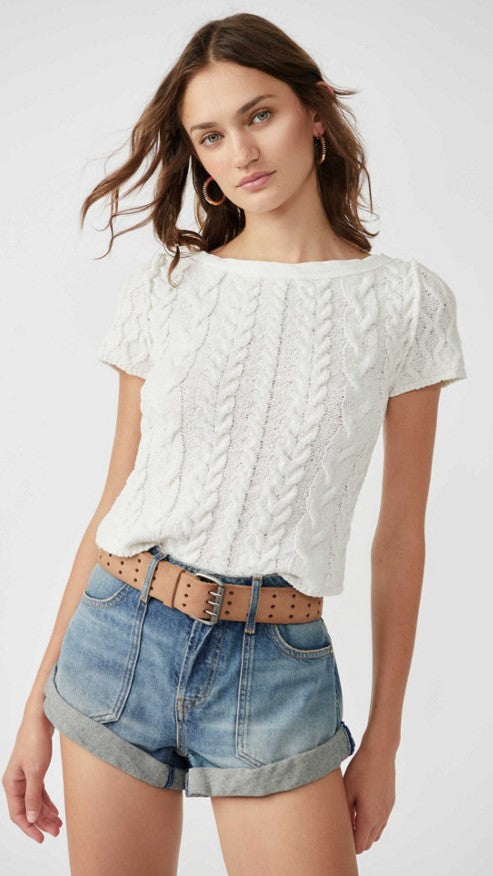 White Cable Knit Crop Top