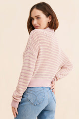 Pink Striped Knit Crop Sweater