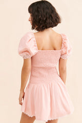 Coral Pink Smocked Mini Dress