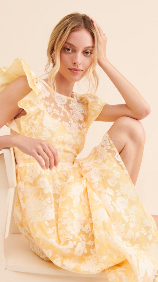 Yellow Delicate Floral Midi Dress