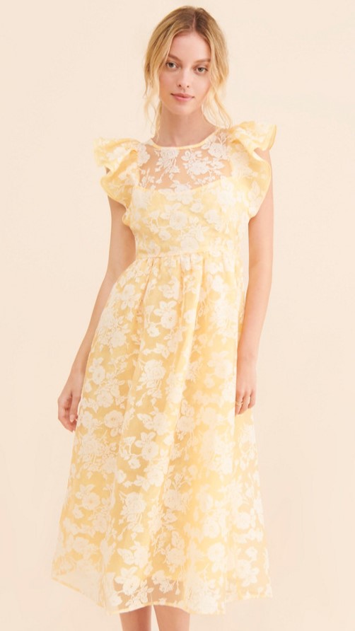 Yellow Delicate Floral Midi Dress