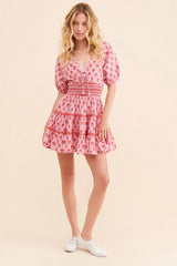 Pink Boho Floral Mini Dress