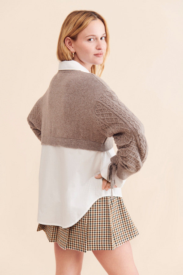 Camel Cable Knit Crop Sweater