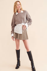 Camel Cable Knit Crop Sweater