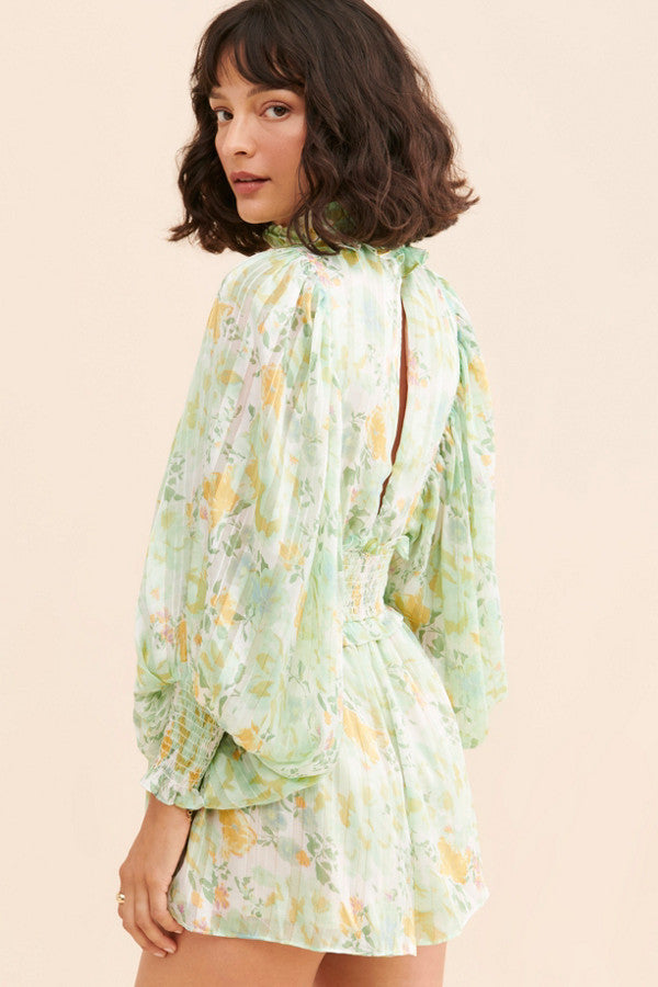 Green Floral Chiffon Rompers