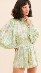 Green Floral Chiffon Rompers