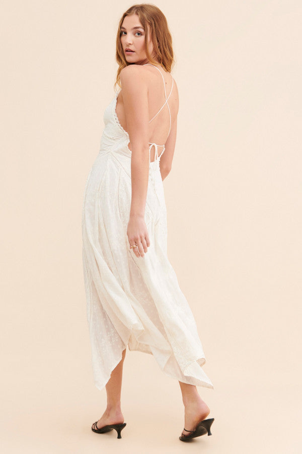 White Solid V Neck Midi Dress