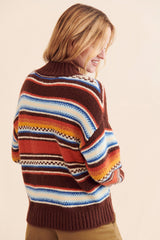 Brown Striped Print Knit Sweater