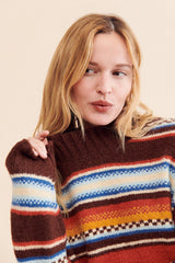 Brown Striped Print Knit Sweater