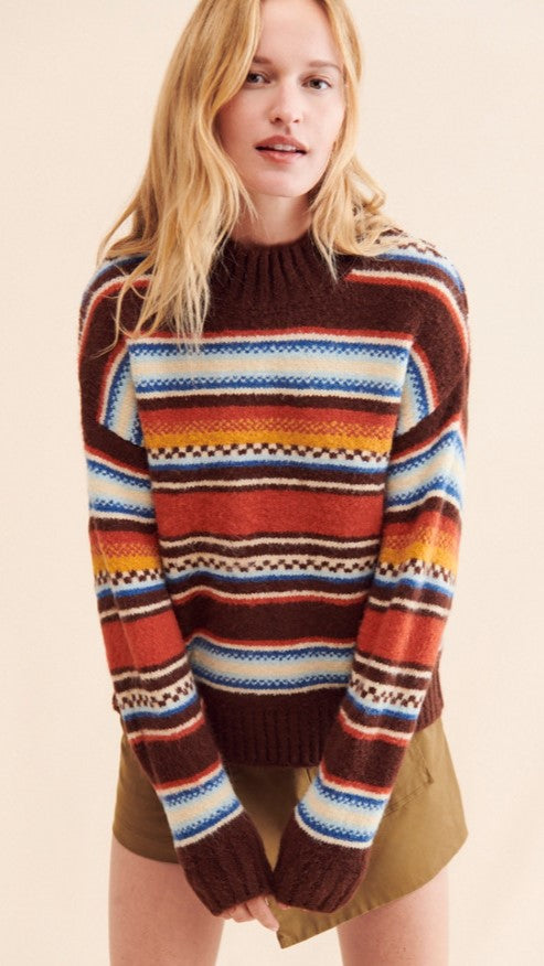 Brown Striped Print Knit Sweater