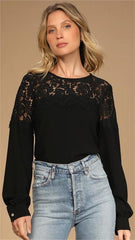 Black Crochet Lace Yoke Top