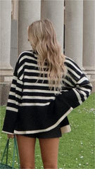 Black Striped Print Knit Sweater