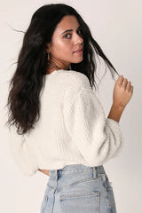 Cream Ribbed Knit Cardigan