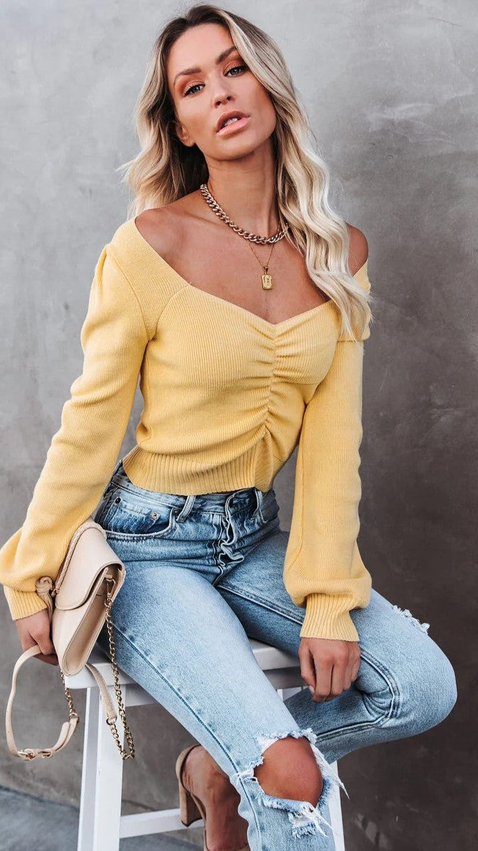 Yellow Knit Crop Sweater