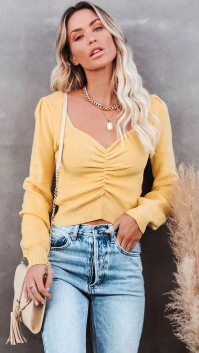 Yellow Knit Crop Sweater