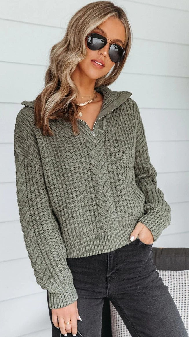 Olive Cable Knit Sweater