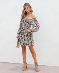 Black Floral Long Sleeves Mini Dress