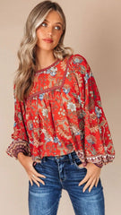 Red Vintage Floral Top