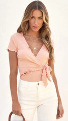 Blush Front Tie Short Sleeves Tee