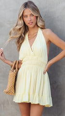 Yellow Solid Halter Mini Dress