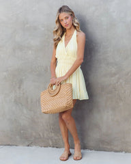 Yellow Solid Halter Mini Dress