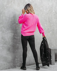 Hot Pink Ribbed Knit Sweater