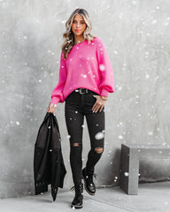 Hot Pink Ribbed Knit Sweater