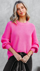 Hot Pink Ribbed Knit Sweater