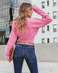 Pink Cable Knit Cutout Sweater