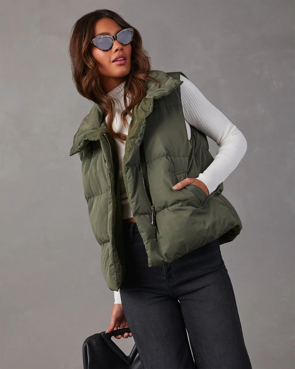 Olive Green Pocketed Puffer Vest