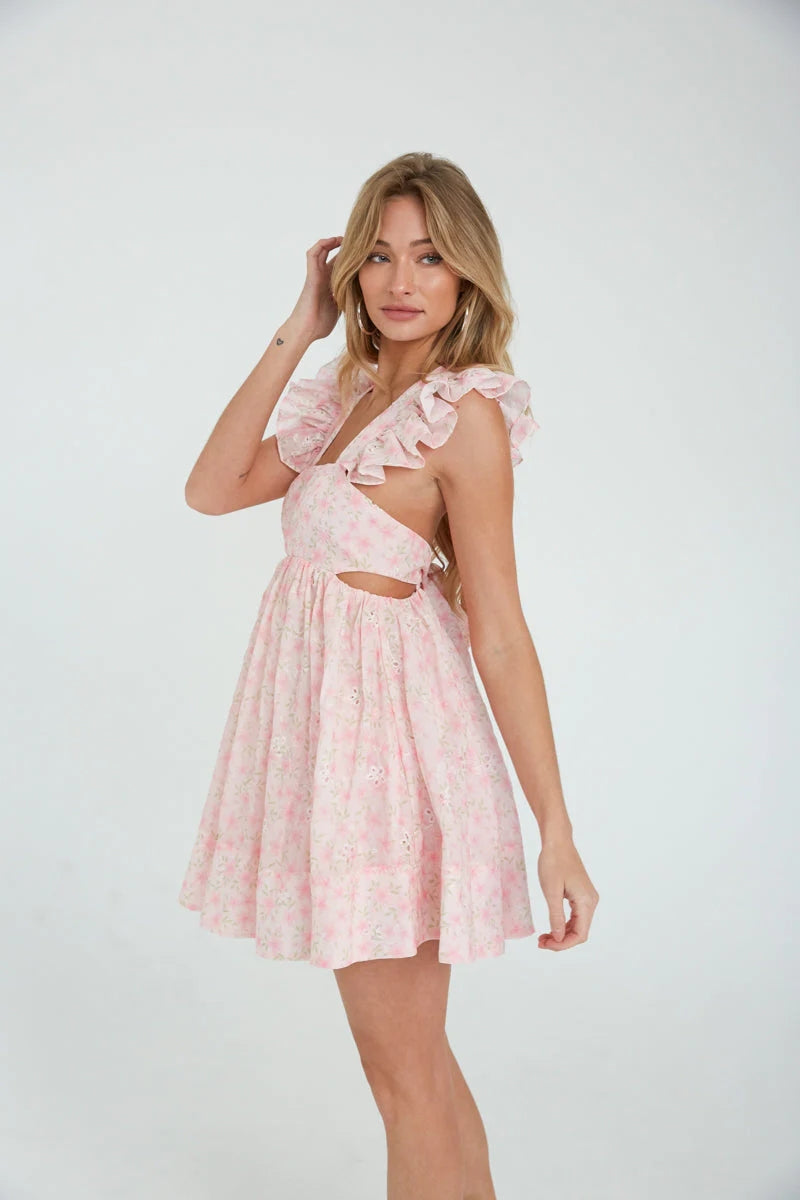 Blush Floral Girly Mini Dress